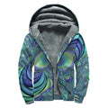 Blue Fractal Print Sherpa Lined Zip Up Hoodie