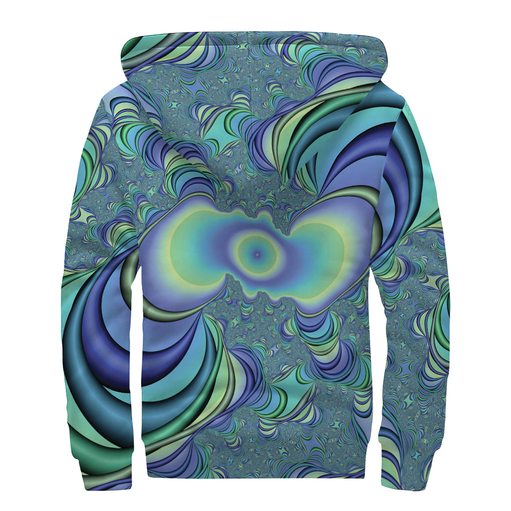 Blue Fractal Print Sherpa Lined Zip Up Hoodie