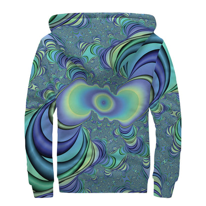 Blue Fractal Print Sherpa Lined Zip Up Hoodie