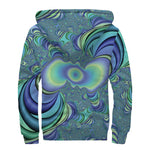 Blue Fractal Print Sherpa Lined Zip Up Hoodie