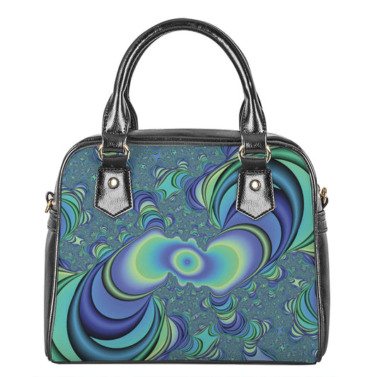 Blue Fractal Print Shoulder Handbag