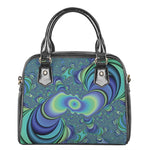 Blue Fractal Print Shoulder Handbag