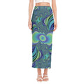 Blue Fractal Print Side Slit Maxi Skirt