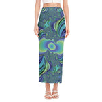 Blue Fractal Print Side Slit Maxi Skirt
