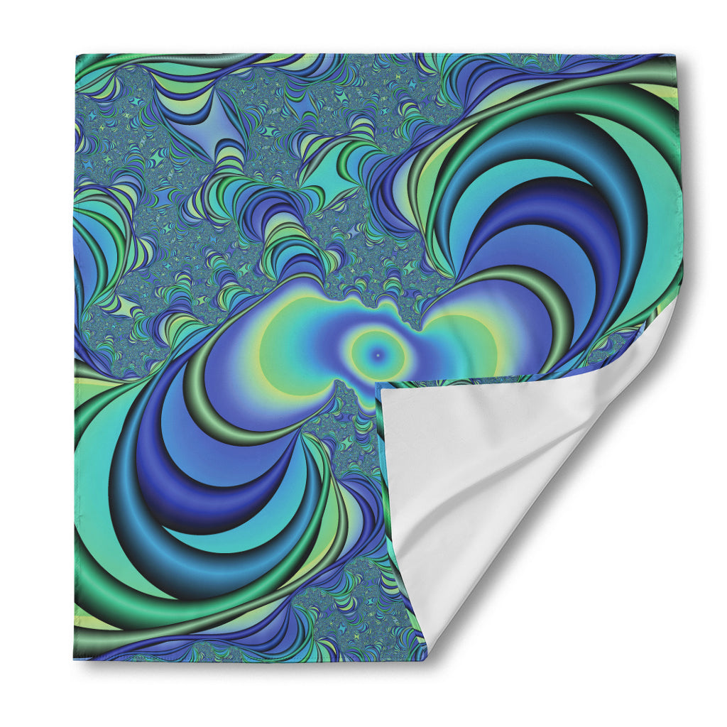 Blue Fractal Print Silk Bandana