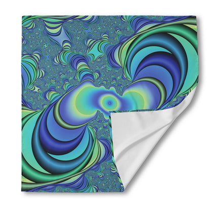 Blue Fractal Print Silk Bandana