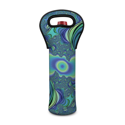 Blue Fractal Print Single Neoprene Wine Tote