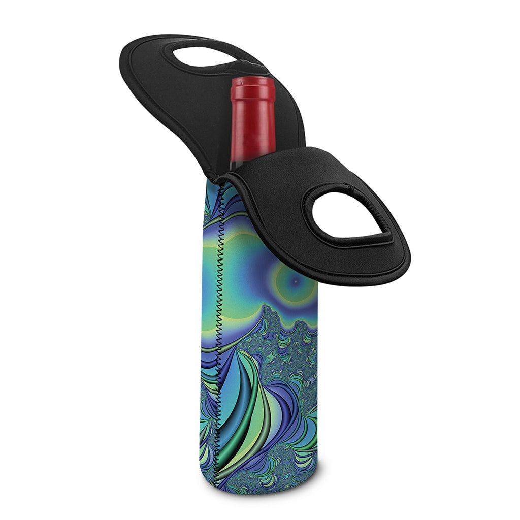 Blue Fractal Print Single Neoprene Wine Tote