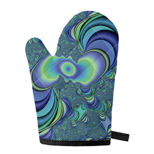 Blue Fractal Print Single Oven Mitt