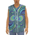 Blue Fractal Print Sleeveless Baseball Jersey
