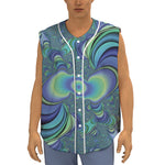 Blue Fractal Print Sleeveless Baseball Jersey