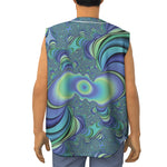 Blue Fractal Print Sleeveless Baseball Jersey