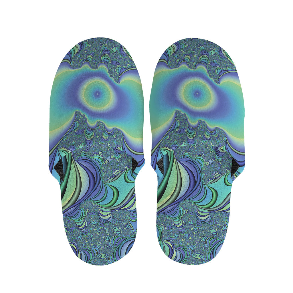 Blue Fractal Print Slippers