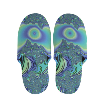 Blue Fractal Print Slippers