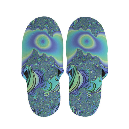 Blue Fractal Print Slippers