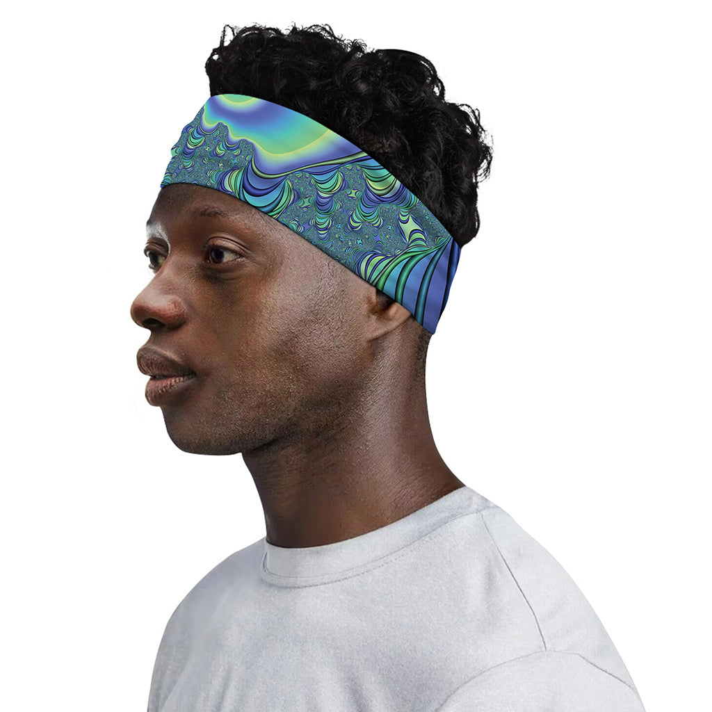 Blue Fractal Print Sports Headband