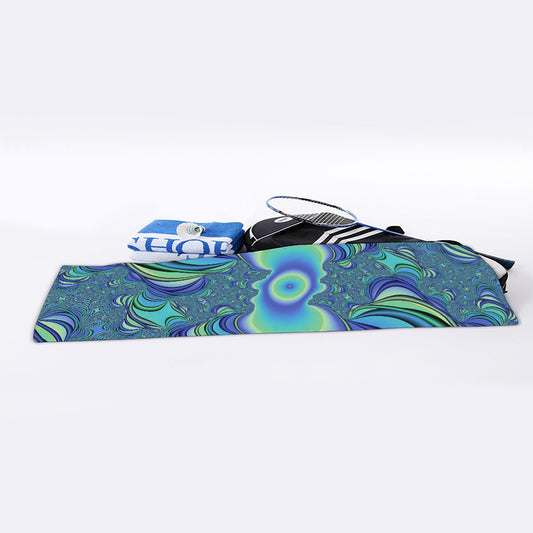 Blue Fractal Print Sports Towel