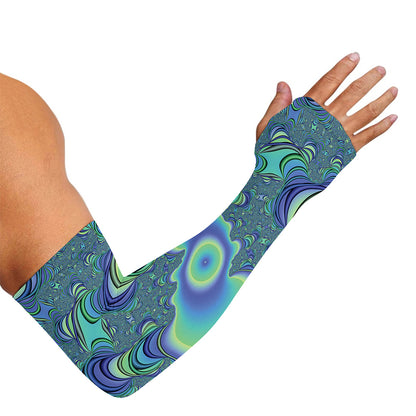 Blue Fractal Print Sun Protection Arm Sleeves
