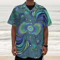 Blue Fractal Print Textured Short Sleeve Shirt