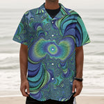 Blue Fractal Print Textured Short Sleeve Shirt