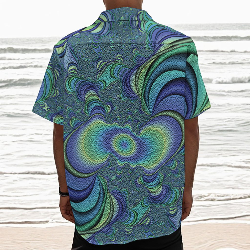 Blue Fractal Print Textured Short Sleeve Shirt