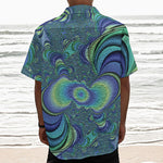 Blue Fractal Print Textured Short Sleeve Shirt