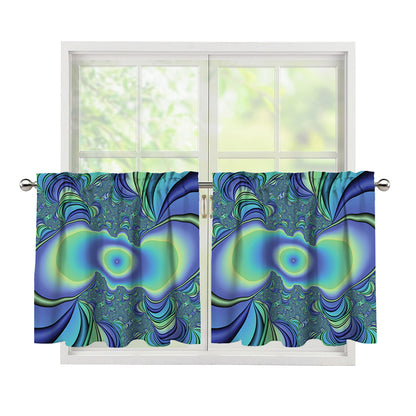 Blue Fractal Print Tier Curtains