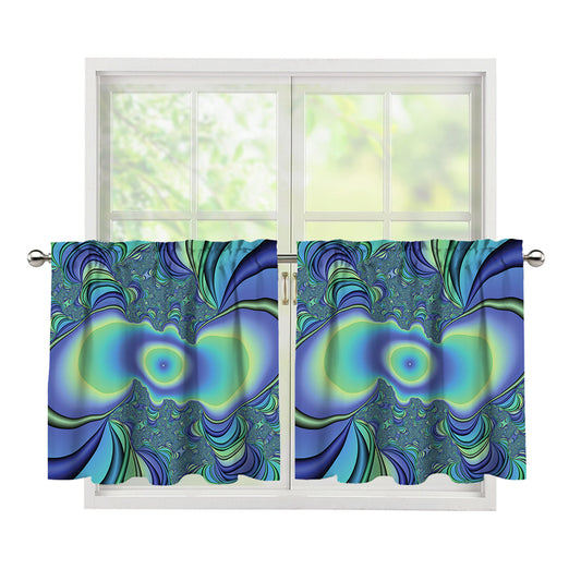 Blue Fractal Print Tier Curtains