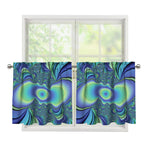 Blue Fractal Print Tier Curtains