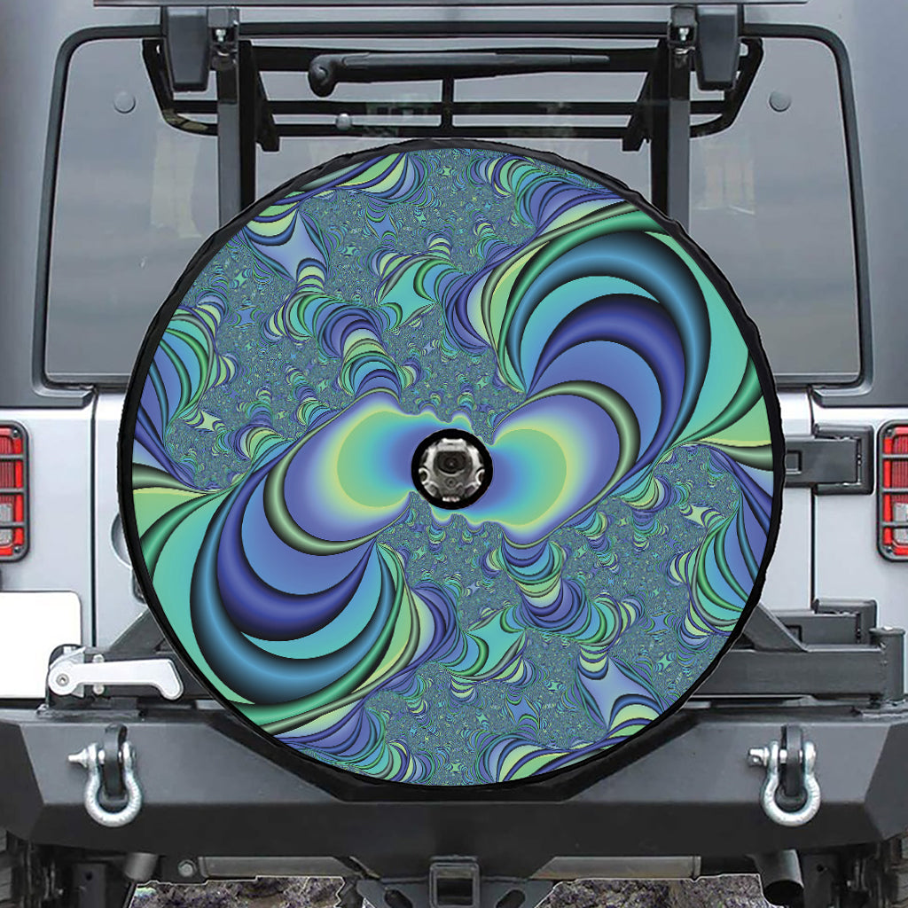 Blue Fractal Print Tire Cover With Camera Hole