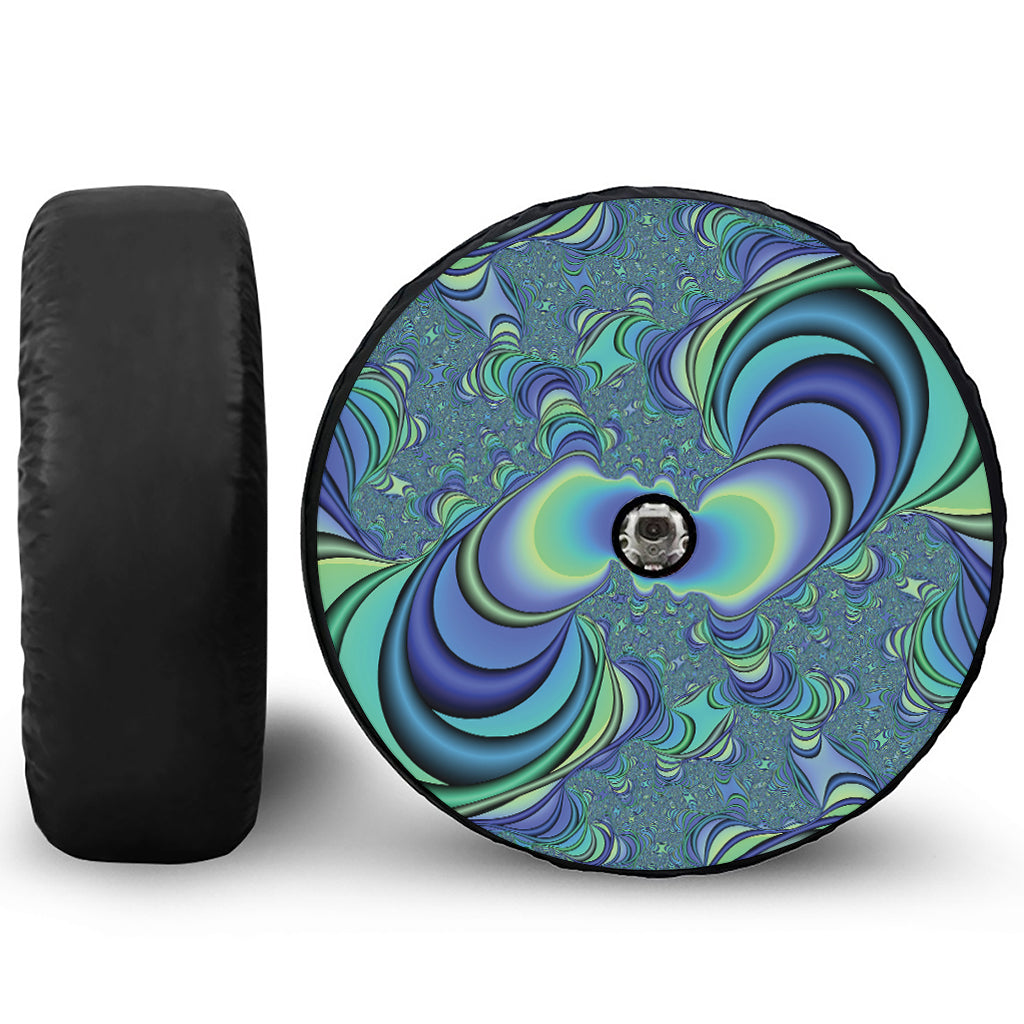 Blue Fractal Print Tire Cover With Camera Hole