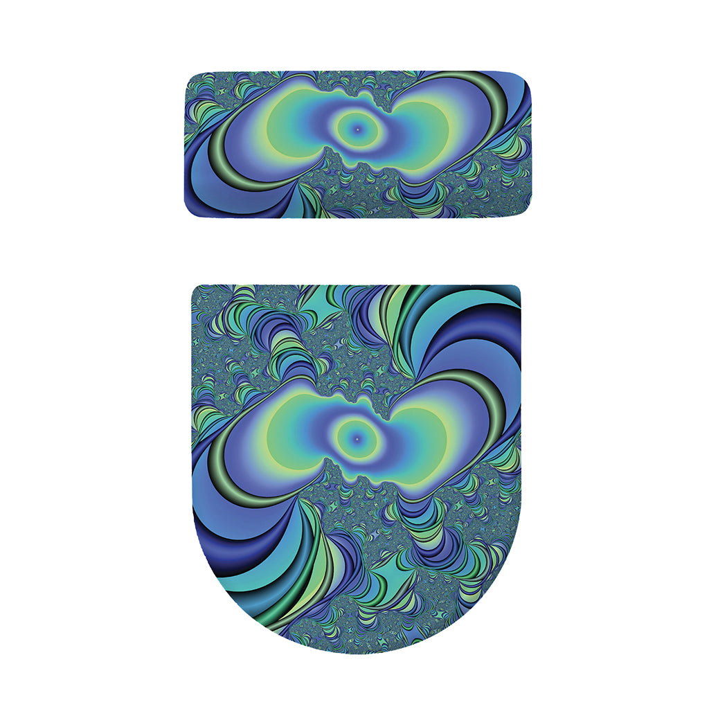 Blue Fractal Print Toilet Lid And Tank Cover Set