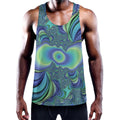 Blue Fractal Print Men's Workout Tank Top