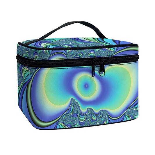 Blue Fractal Print Travel Makeup Bag
