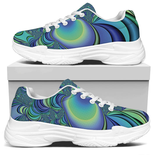 Blue Fractal Print White Chunky Shoes