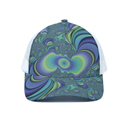 Blue Fractal Print White Mesh Trucker Cap