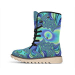 Blue Fractal Print Winter Boots