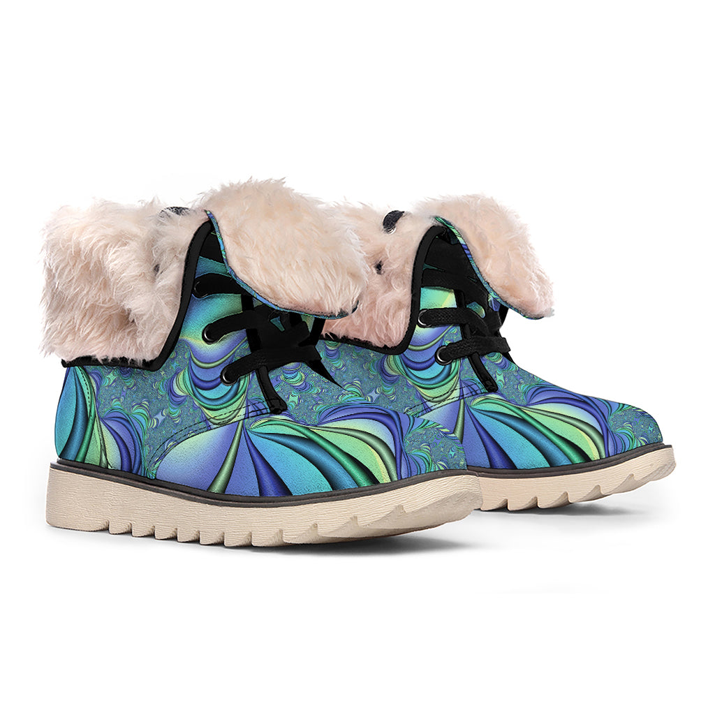Blue Fractal Print Winter Boots
