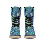 Blue Fractal Print Winter Boots