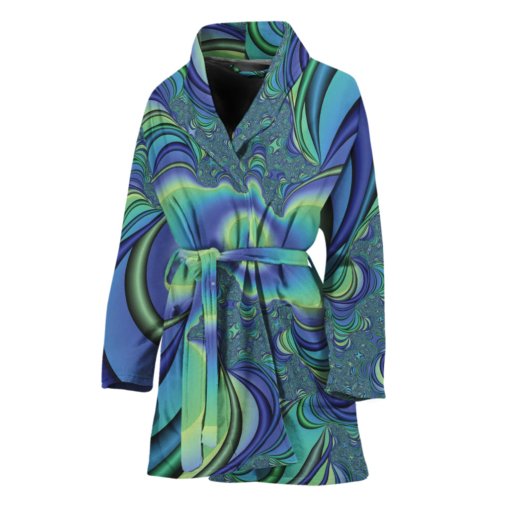 Blue Fractal Print Women's Bathrobe