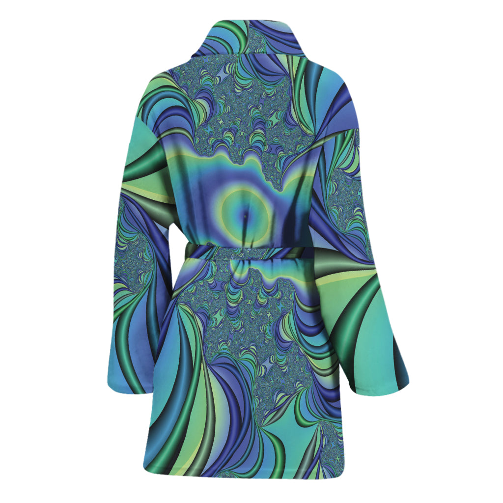 Blue Fractal Print Women's Bathrobe