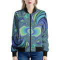 Blue Fractal Print Women's Bomber Jacket