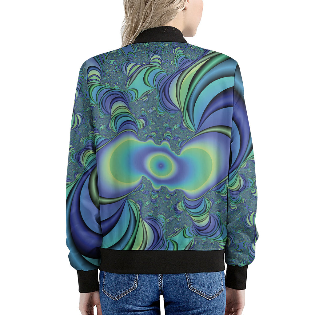 Blue Fractal Print Women's Bomber Jacket