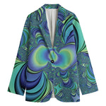 Blue Fractal Print Women's Cotton Blazer