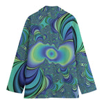 Blue Fractal Print Women's Cotton Blazer