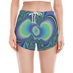 Blue Fractal Print Women's Split Running Shorts