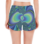 Blue Fractal Print Women's Split Running Shorts