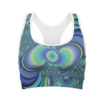 Blue Fractal Print Women's Sports Bra
