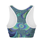 Blue Fractal Print Women's Sports Bra