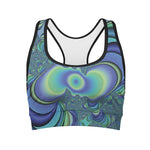 Blue Fractal Print Women's Sports Bra